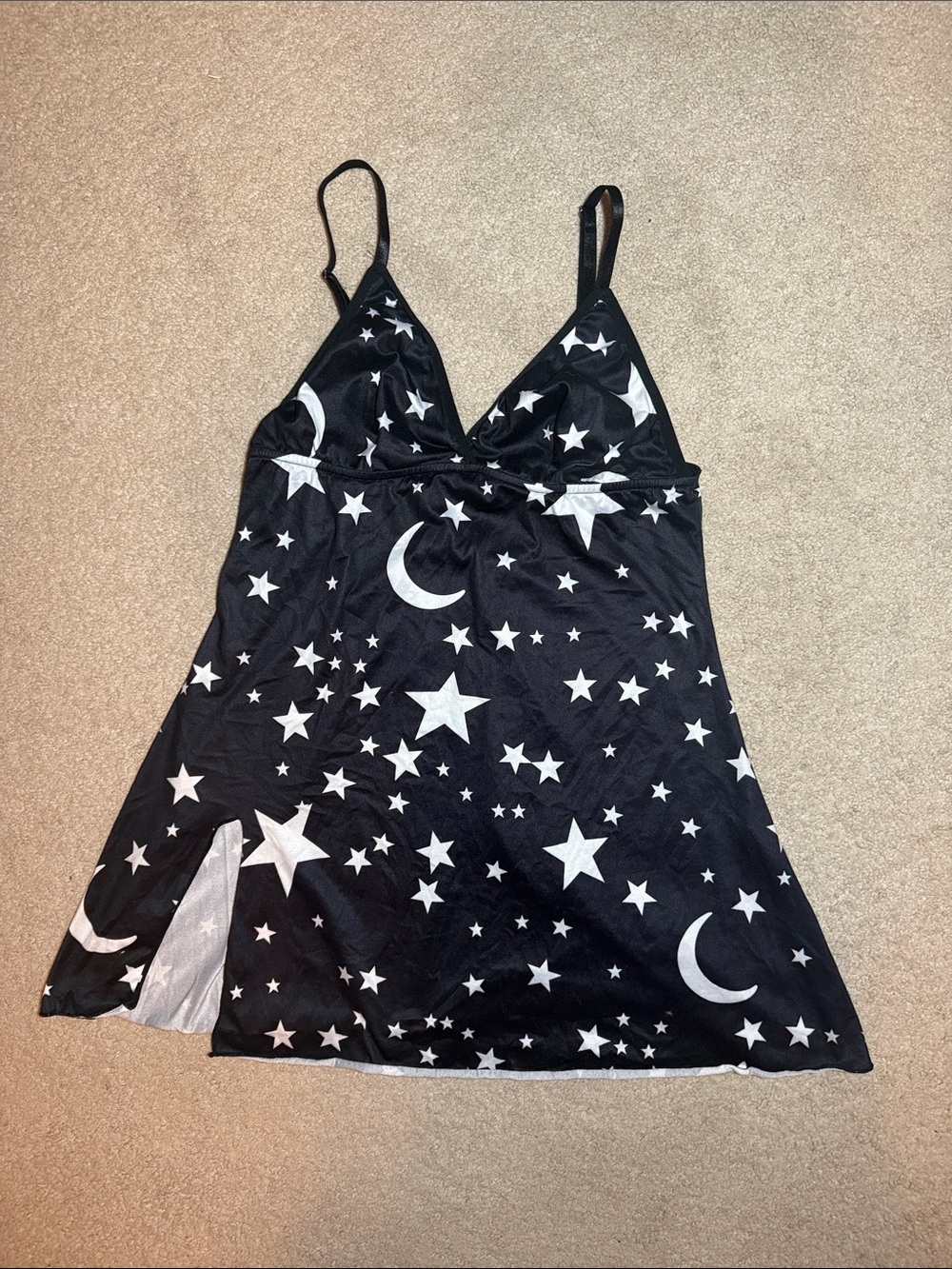 Women's Black Nightdress with White Stars & Moon Print